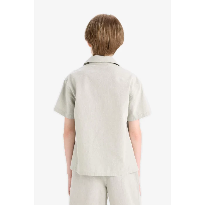 Defacto E3314 Yeşil Erkek Çocuk Oversize Geniş Kalıp Polo Yaka Müslin Kısa Kollu Gömlek