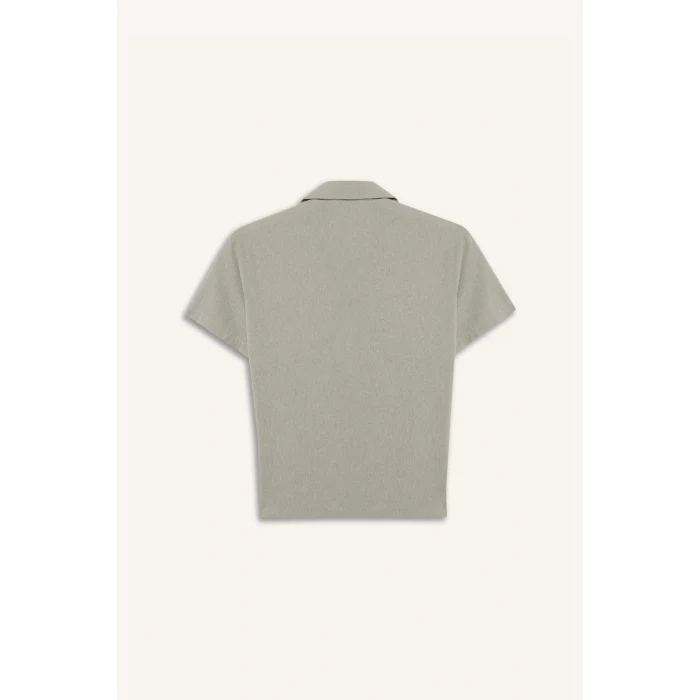 Defacto E3314 Yeşil Erkek Çocuk Oversize Geniş Kalıp Polo Yaka Müslin Kısa Kollu Gömlek