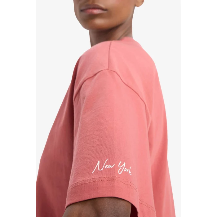 Defacto D8803 Bordo DeFactoFit NBA New York Knicks Oversize Geniş Kalıp Bisiklet Yaka Kısa Kollu Tişört