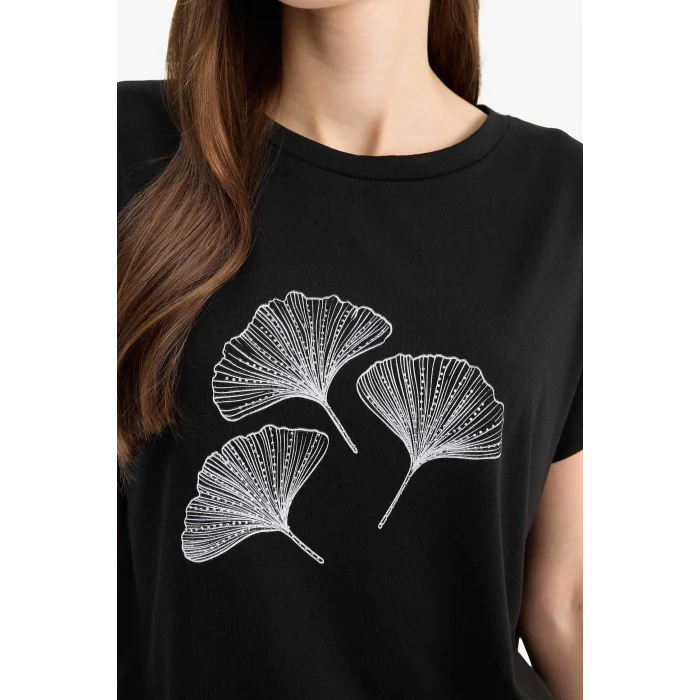 Defacto D8927 Siyah Regular Fit Bisiklet Yaka Baskılı Kısa Kollu Tişört