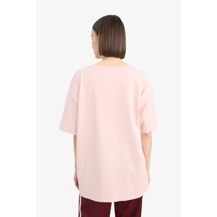 Defacto E7636 Bordo Coool Oversize Geniş Kalıp Bisiklet Yaka Baskılı Kısa Kollu Tişört