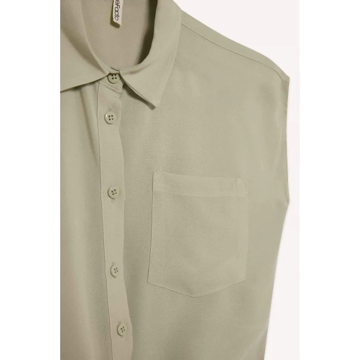 Defacto D7646 Yeşil Kız Çocuk Crop Önden Bağlamalı Pamuklu Kısa Kollu Gömlek