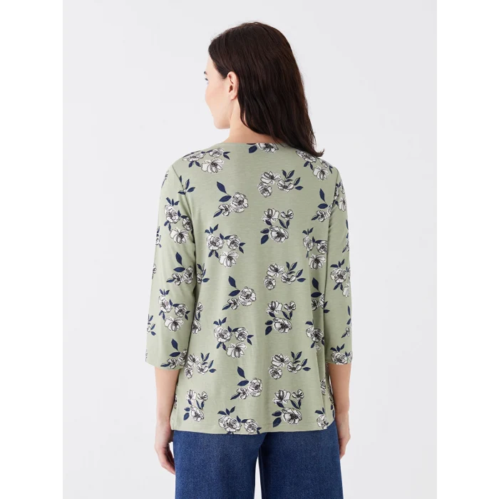 LCW Grace Yeşil Bisiklet Yaka Çiçekli Kadın Bluz