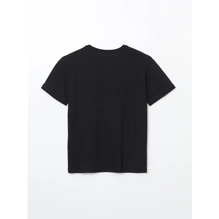 XSIDE Siyah Bisiklet Yaka Anime Baskılı Kadın Tişört