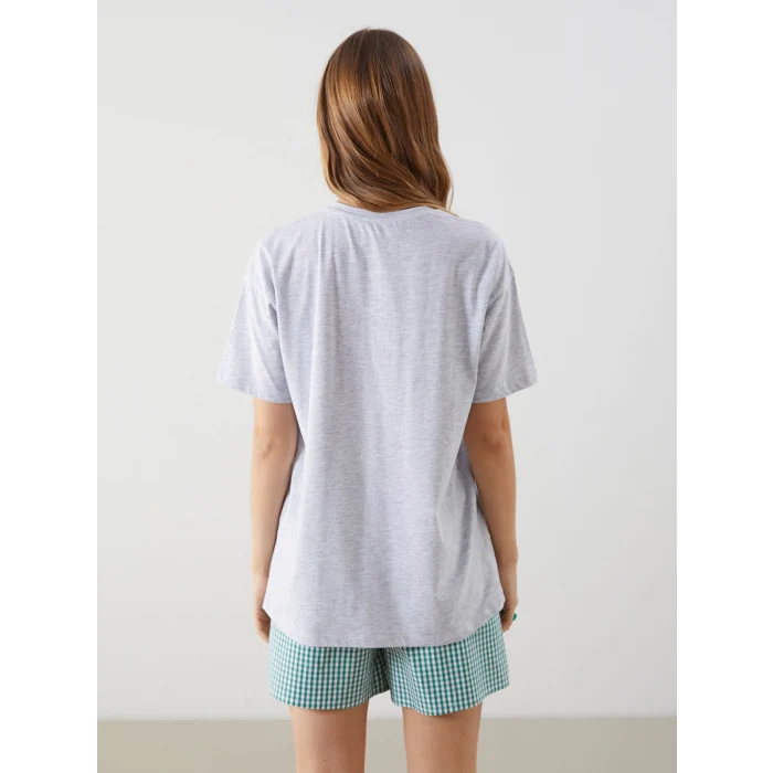 XSIDE Gri Bisiklet Yaka Los Angeles Baskılı Kadın Tişört