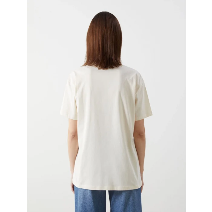 XSIDE Bej Bisiklet Yaka Baskılı Kadın Tişört