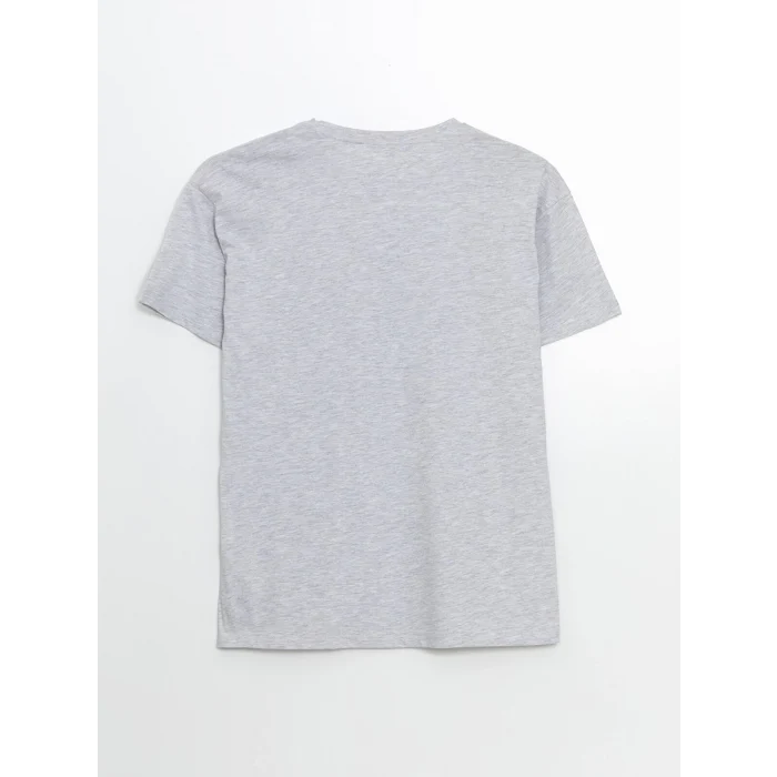 XSIDE Gri Bisiklet Yaka Los Angeles Baskılı Kadın Tişört