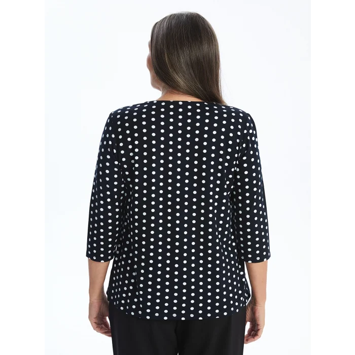 LCW Grace Lacivert Bisiklet Yaka Puantiye Desenli Kadın Tişört