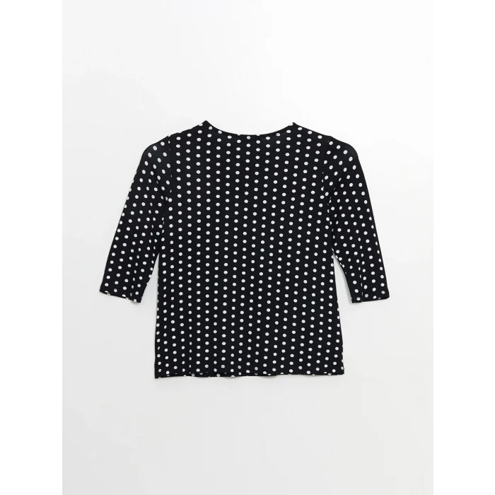 LCW Grace Lacivert Bisiklet Yaka Puantiye Desenli Kadın Tişört