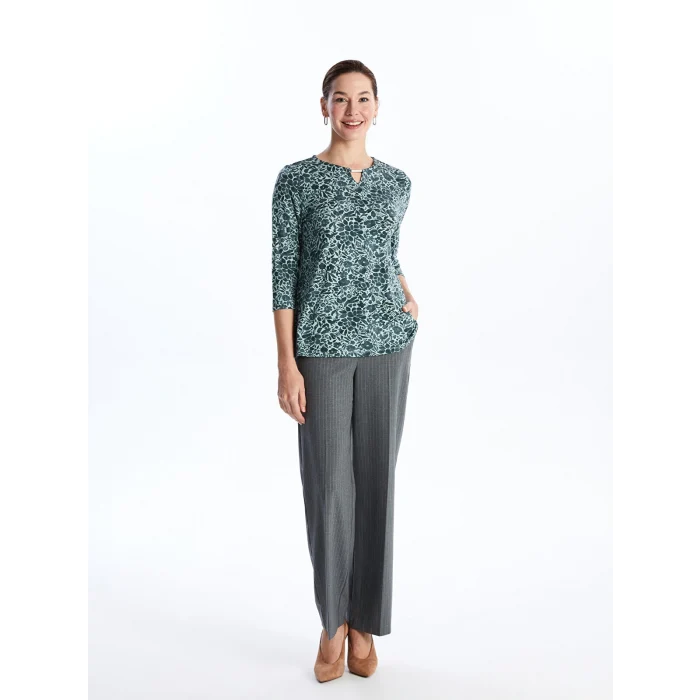 LCW Grace Yeşil Bisiklet Yaka Çiçekli Kadın Bluz