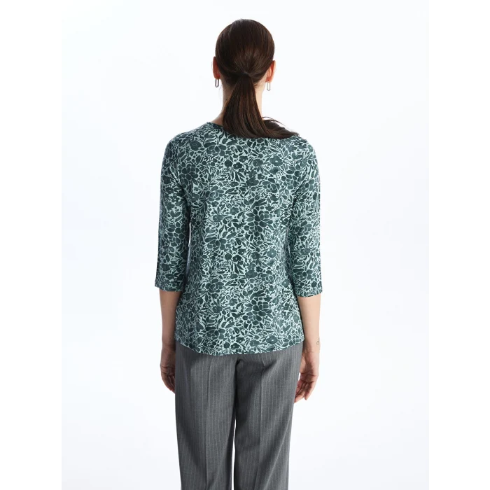 LCW Grace Yeşil Bisiklet Yaka Çiçekli Kadın Bluz