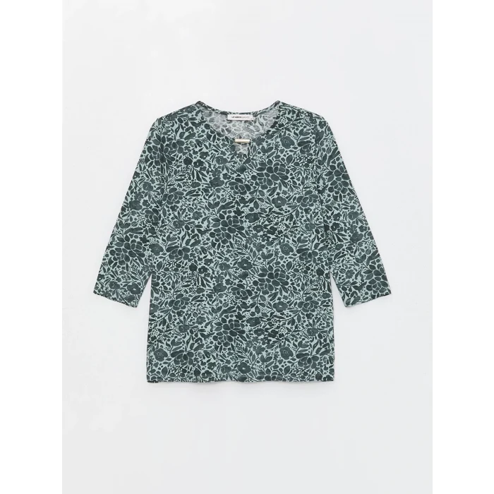 LCW Grace Yeşil Bisiklet Yaka Çiçekli Kadın Bluz