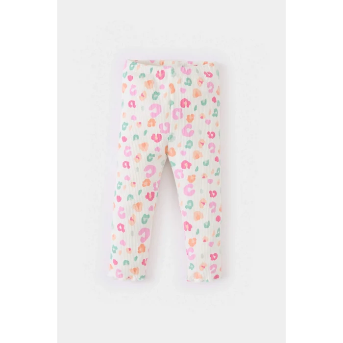 Defacto E5722 Ekru Kız Bebek 2li Takım Desenli Fitilli Kaşkorse Kısa Kollu Üst Tayt