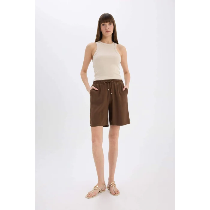 Defacto I6760 Kahve Yüksek Bel Kısa Paça Belmando Şort