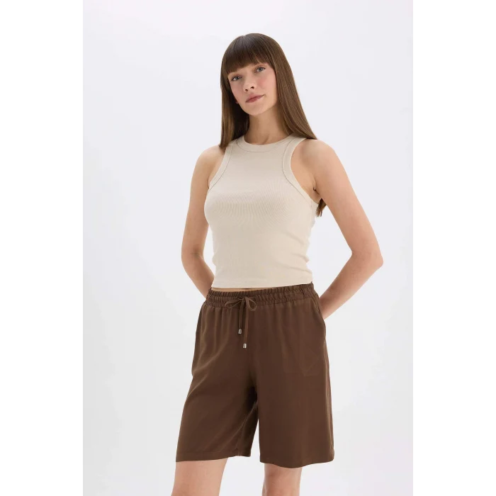 Defacto I6760 Kahve Yüksek Bel Kısa Paça Belmando Şort