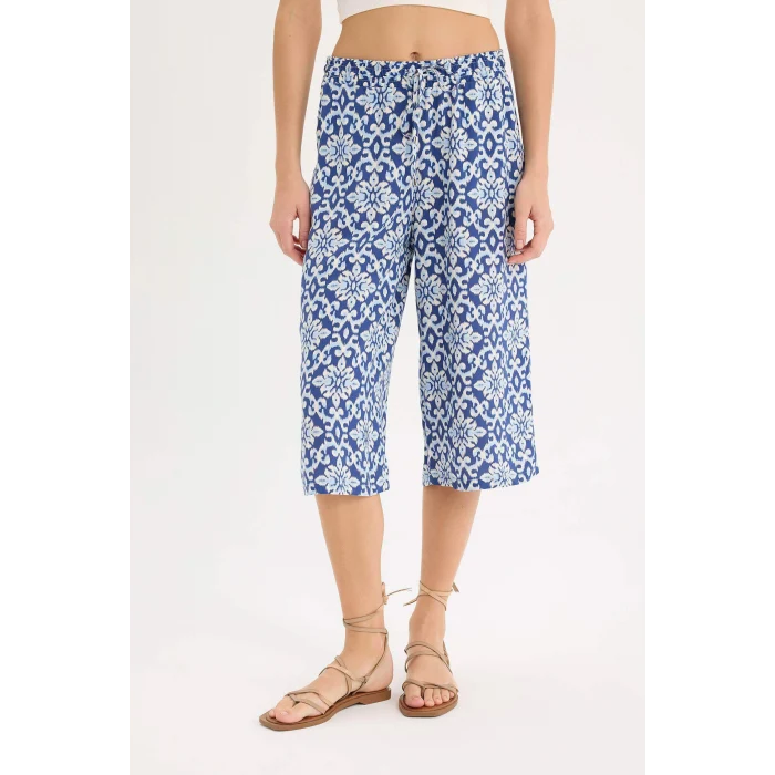 Defacto I6823 Lacivert Yüksek Esnek Belli Desenli Viskon Kapri