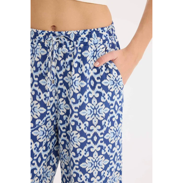 Defacto I6823 Lacivert Yüksek Esnek Belli Desenli Viskon Kapri