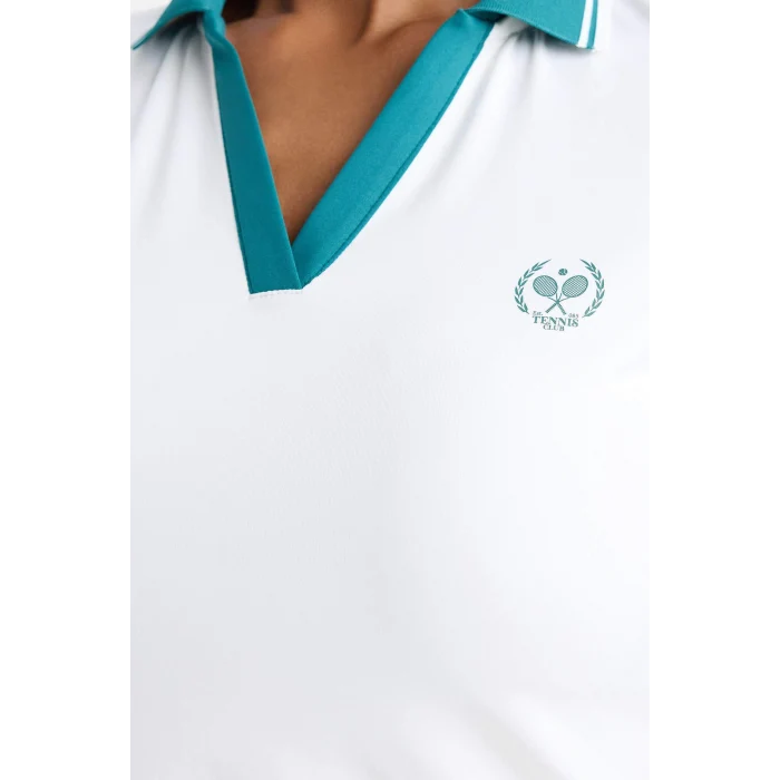 Defacto E4310 Beyaz DeFactoFit Standart Fit Polo Yaka Baskılı Sporcu Kısa Kollu Beyaz Tişört