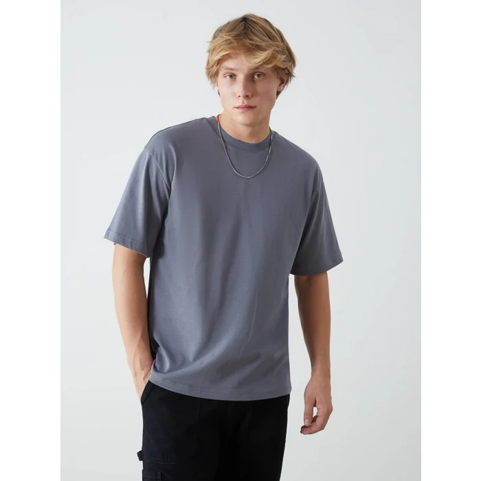 XSIDE Gri Bisiklet Yaka Penye Erkek Tişört