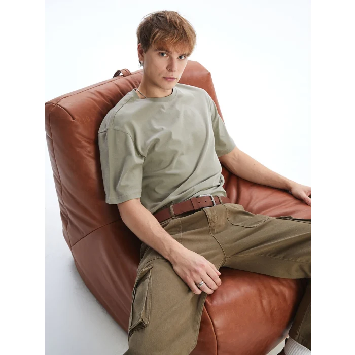 XSIDE Haki Bisiklet Yaka Penye Erkek Tişört