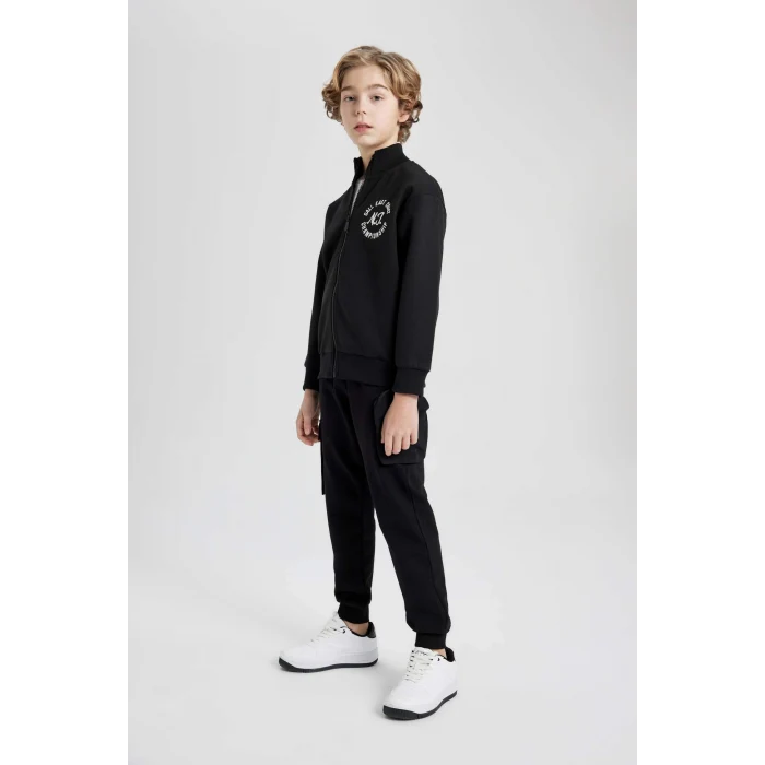 Defacto B6634 Siyah Erkek Çocuk Dik Yaka Baskılı Fermuarlı Sweatshirt