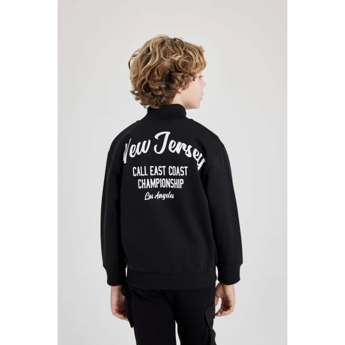 Defacto B6634 Siyah Erkek Çocuk Dik Yaka Baskılı Fermuarlı Sweatshirt