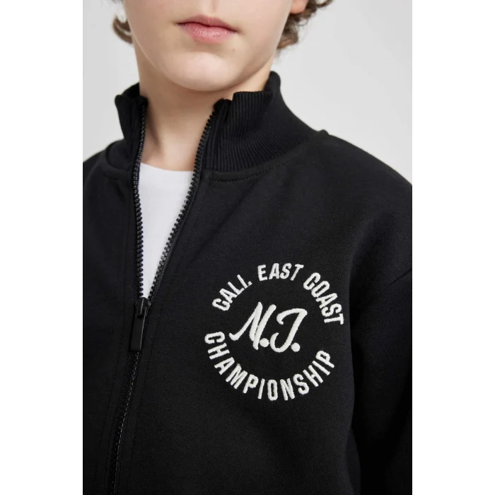 Defacto B6634 Siyah Erkek Çocuk Dik Yaka Baskılı Fermuarlı Sweatshirt