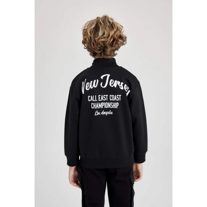 Defacto B6634 Siyah Erkek Çocuk Dik Yaka Baskılı Fermuarlı Sweatshirt