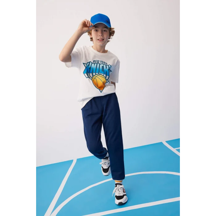 Defacto B6821 Ekru Erkek Çocuk NBA New York Knicks Oversize Geniş Kalıp Bisiklet Yaka Kısa Kollu Tişört