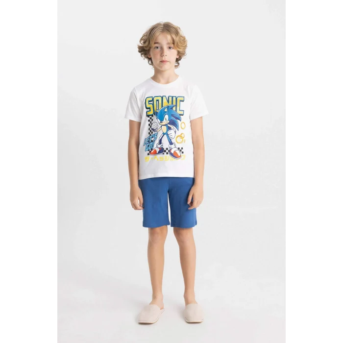 Defacto C5508 Beyaz Erkek Çocuk Sonic the Hedgehog Kısa Kollu Şortlu Pijama Takımı