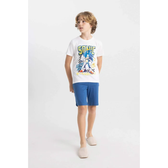 Defacto C5508 Beyaz Erkek Çocuk Sonic the Hedgehog Kısa Kollu Şortlu Pijama Takımı