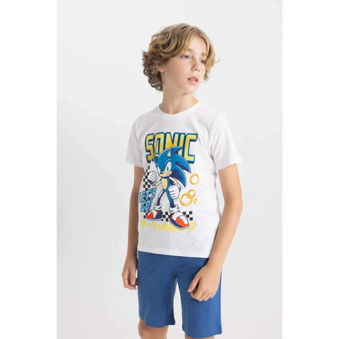 Defacto C5508 Beyaz Erkek Çocuk Sonic the Hedgehog Kısa Kollu Şortlu Pijama Takımı