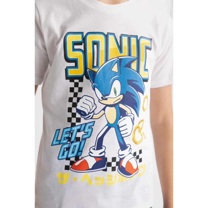 Defacto C5508 Beyaz Erkek Çocuk Sonic the Hedgehog Kısa Kollu Şortlu Pijama Takımı