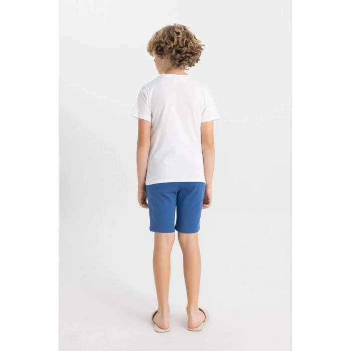 Defacto C5508 Beyaz Erkek Çocuk Sonic the Hedgehog Kısa Kollu Şortlu Pijama Takımı