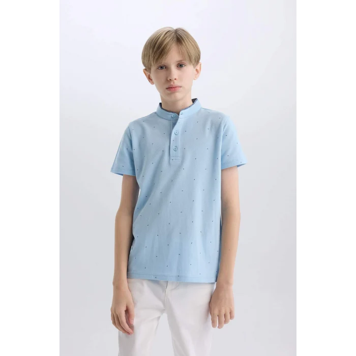 Defacto B5938 Mavi Erkek Çocuk Hakim Yaka Pike Kısa Kollu Polo Tişört