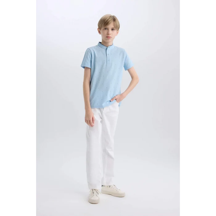 Defacto B5938 Mavi Erkek Çocuk Hakim Yaka Pike Kısa Kollu Polo Tişört