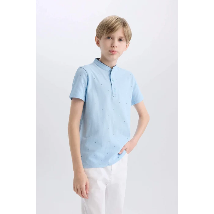 Defacto B5938 Mavi Erkek Çocuk Hakim Yaka Pike Kısa Kollu Polo Tişört