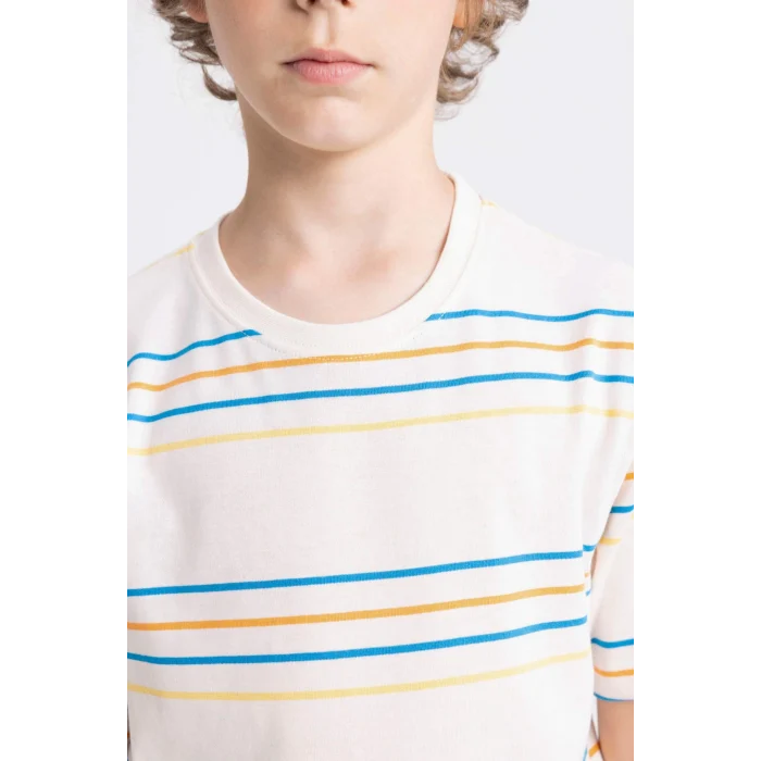 Defacto B6157 Beyaz Erkek Çocuk Bisiklet Yaka Çizgili Kısa Kollu Tişört