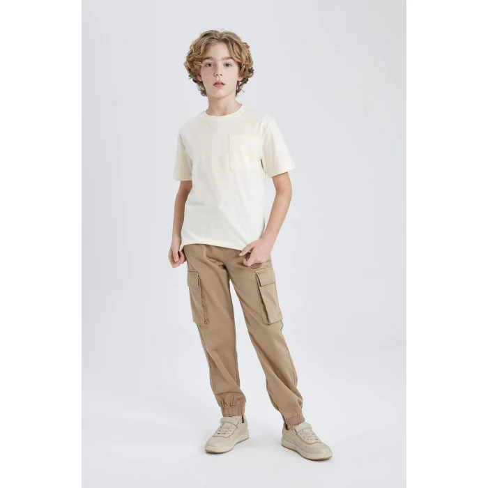 Defacto B6158 Ekru Erkek Çocuk Bisiklet Yaka Kısa Kollu Tişört