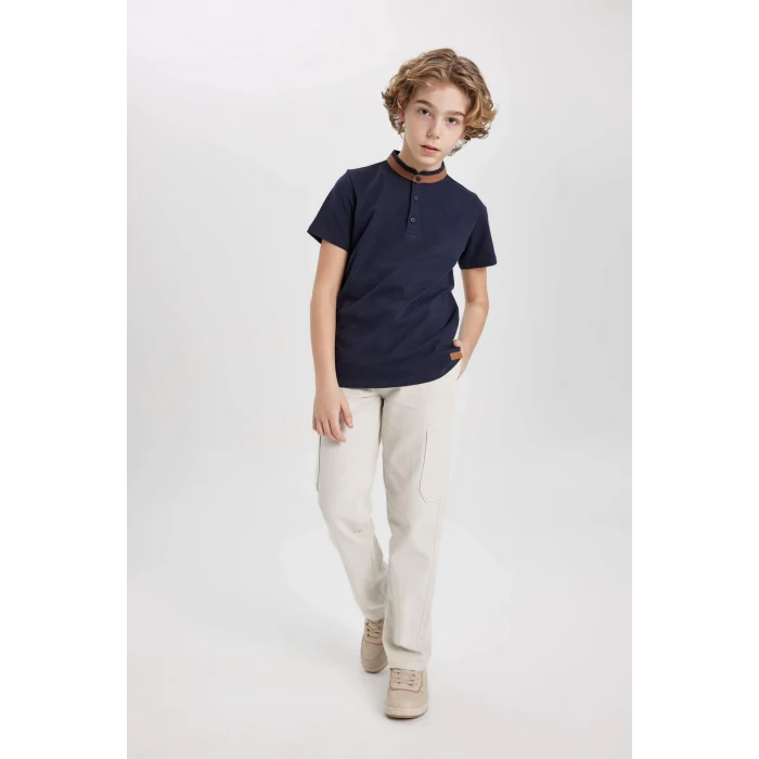 Defacto C1593 Lacivert Erkek Çocuk Dik Yaka Kısa Kollu Polo Tişört