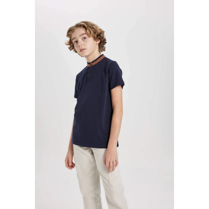 Defacto C1593 Lacivert Erkek Çocuk Dik Yaka Kısa Kollu Polo Tişört