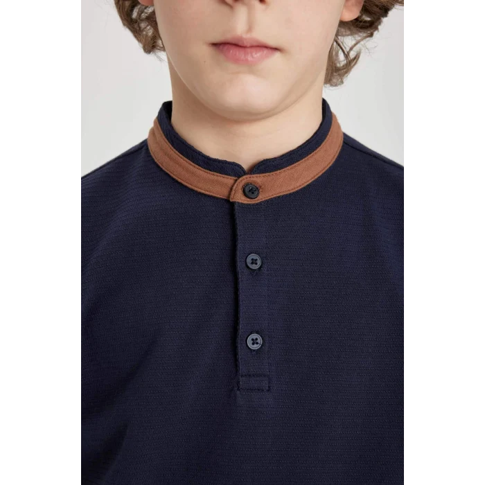 Defacto C1593 Lacivert Erkek Çocuk Dik Yaka Kısa Kollu Polo Tişört
