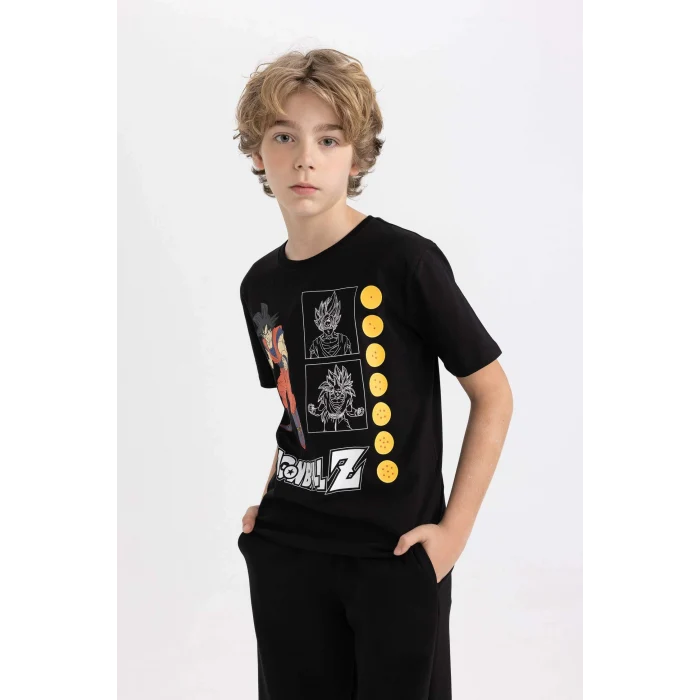 Defacto C0518 Siyah Erkek Çocuk Dragon Ball Bisiklet Yaka Kısa Kollu Tişört