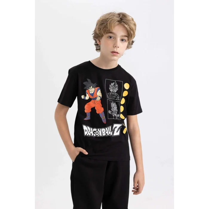 Defacto C0518 Siyah Erkek Çocuk Dragon Ball Bisiklet Yaka Kısa Kollu Tişört