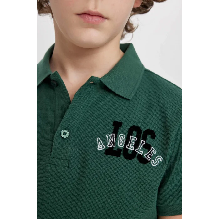 Defacto C1594 Yeşil Erkek Çocuk Waffle Kısa Kollu Polo Tişört