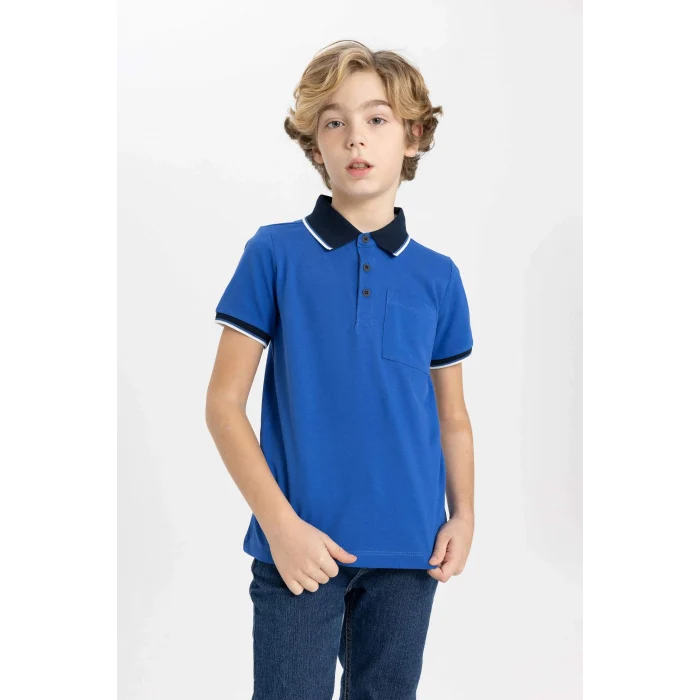 Defacto B6830 Mavi Erkek Çocuk Pike Kısa Kollu Polo Tişört