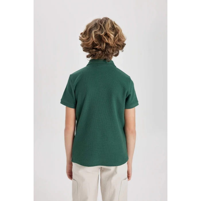 Defacto C1594 Yeşil Erkek Çocuk Waffle Kısa Kollu Polo Tişört