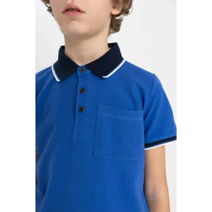 Defacto B6830 Mavi Erkek Çocuk Pike Kısa Kollu Polo Tişört