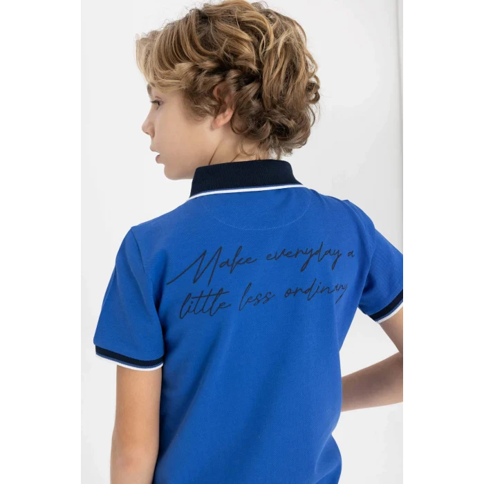 Defacto B6830 Mavi Erkek Çocuk Pike Kısa Kollu Polo Tişört