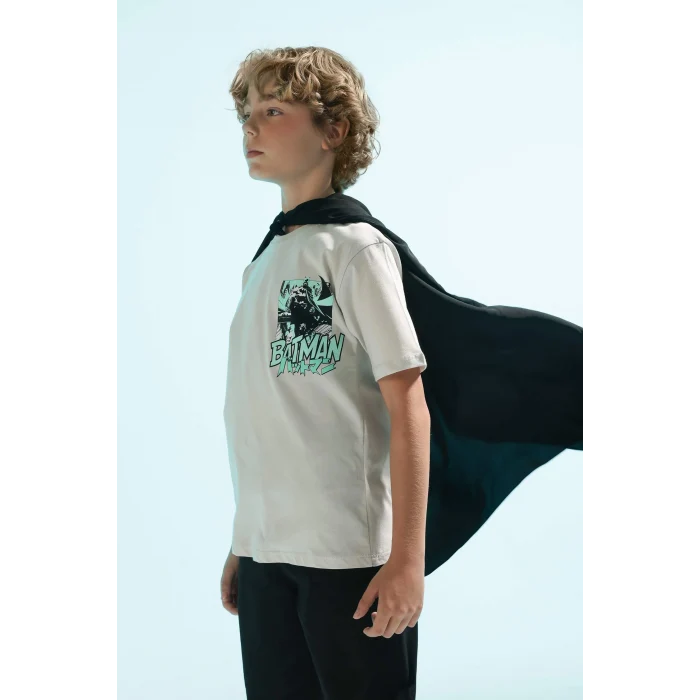 Defacto B7220 Gri Erkek Çocuk Batman Bisiklet Yaka Kısa Kollu Tişört